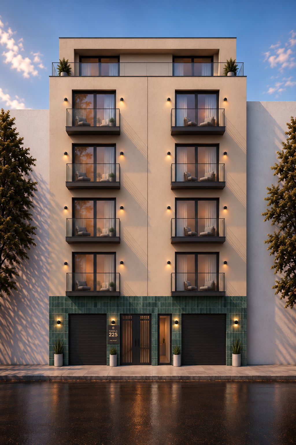 Fachada de TONA 225 en Roma Sur, con balcones y local en planta baja